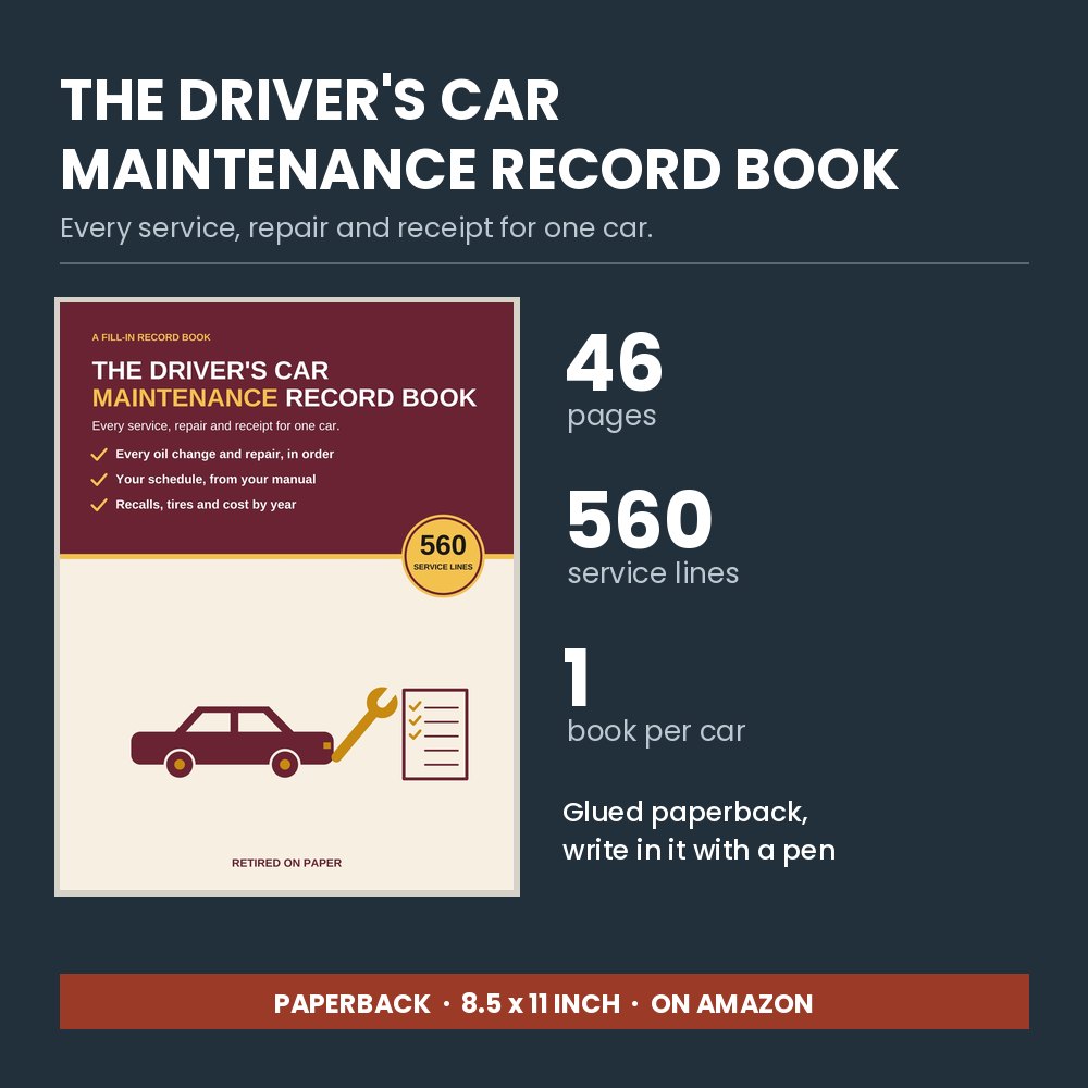 The Driver's Car Maintenance Record Book cover and inside pages