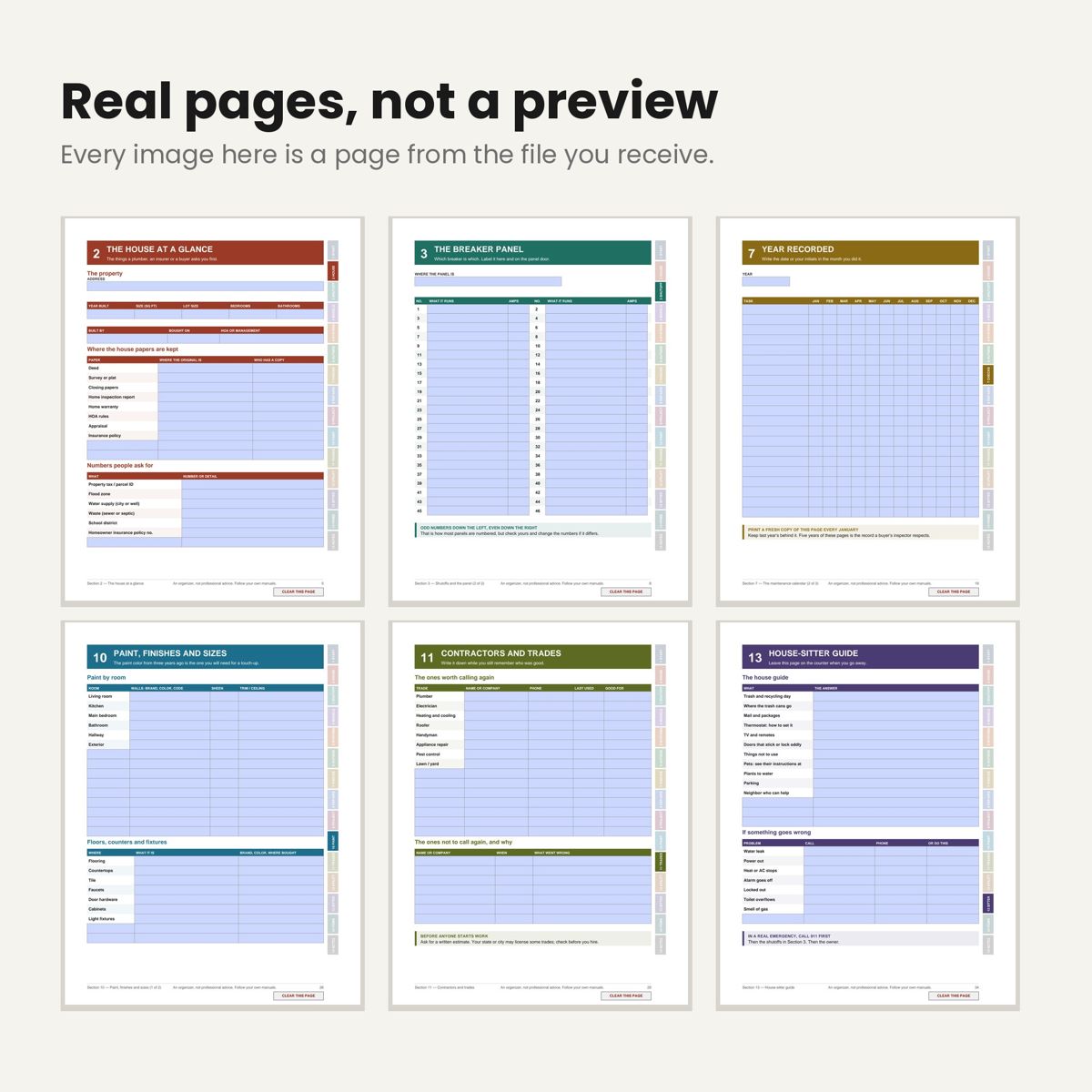 Sample pages from The Home Maintenance Binder