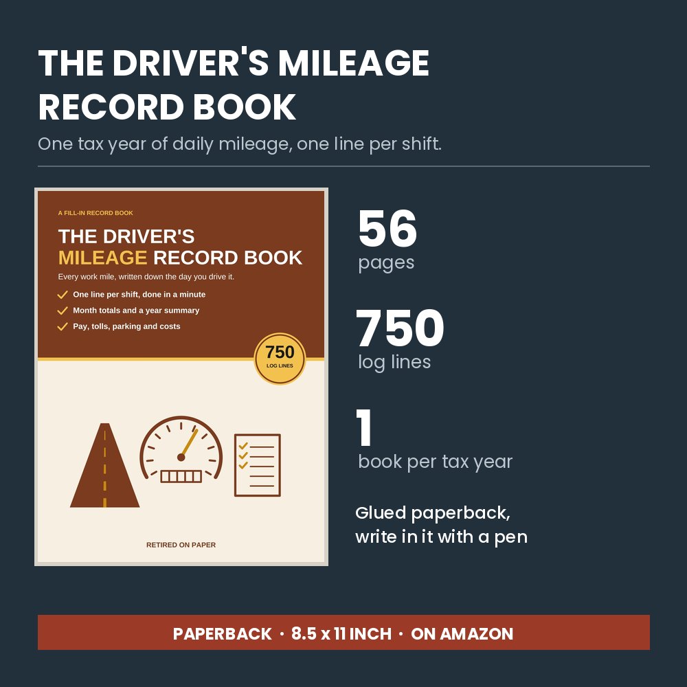 The Driver's Mileage Record Book cover and inside pages